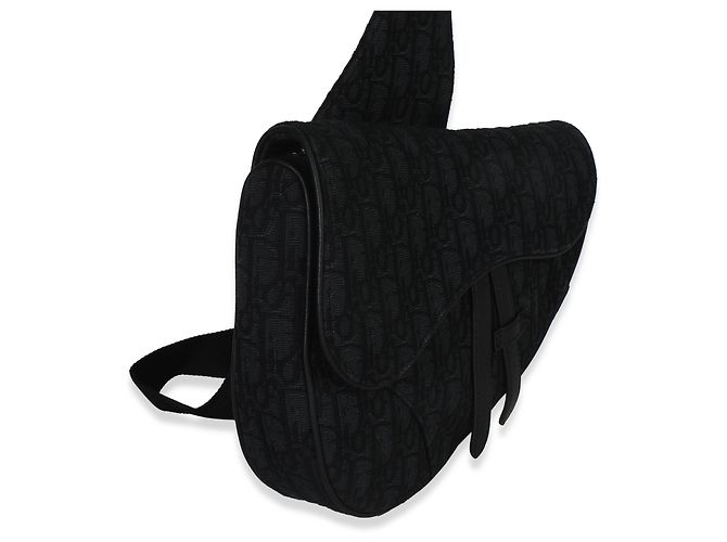 Borsa a tracolla in tela jacquard obliqua nera Christian Dior Nero - vista 4