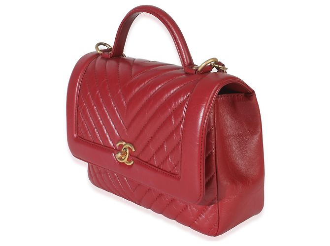 Timeless Bolsa de mão com aba em couro de bezerro vermelho Chanel - vista 3