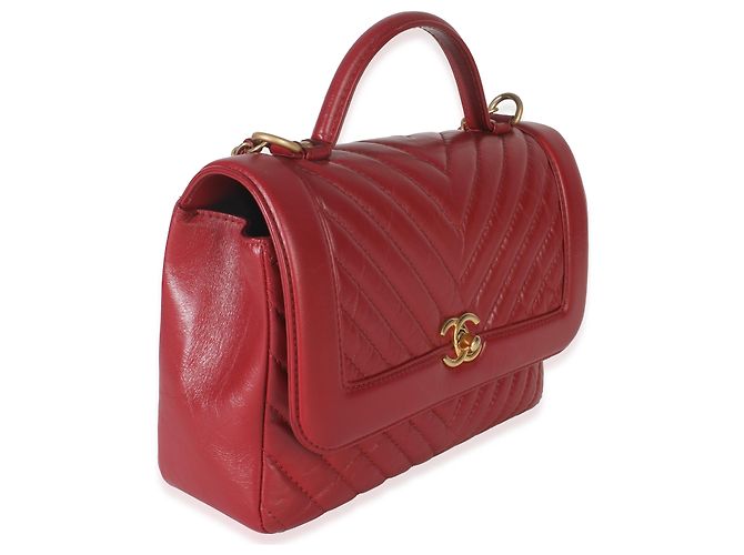 Timeless Bolsa de mão com aba em couro de bezerro vermelho Chanel - vista 4