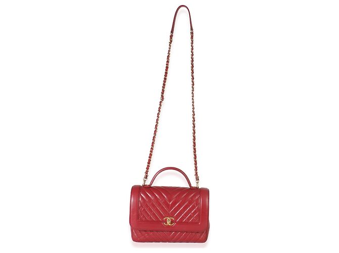 Timeless Bolsa de mão com aba em couro de bezerro vermelho Chanel - vista 5