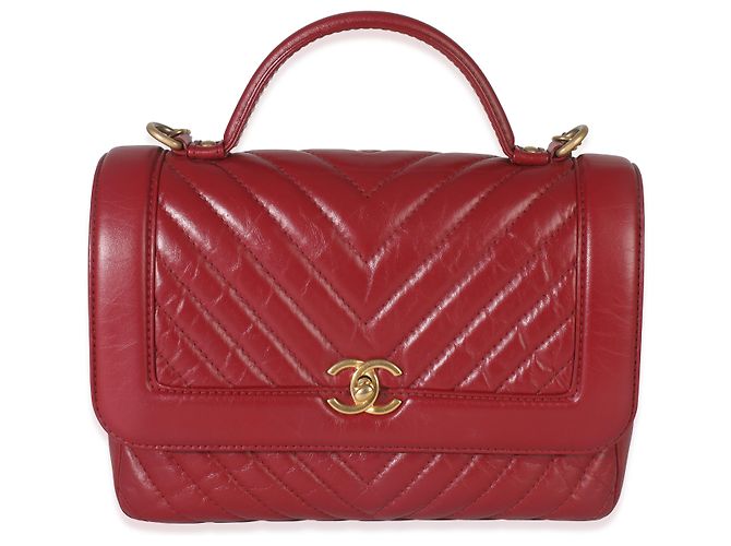 Timeless Bolsa de mão com aba em couro de bezerro vermelho Chanel - vista 8
