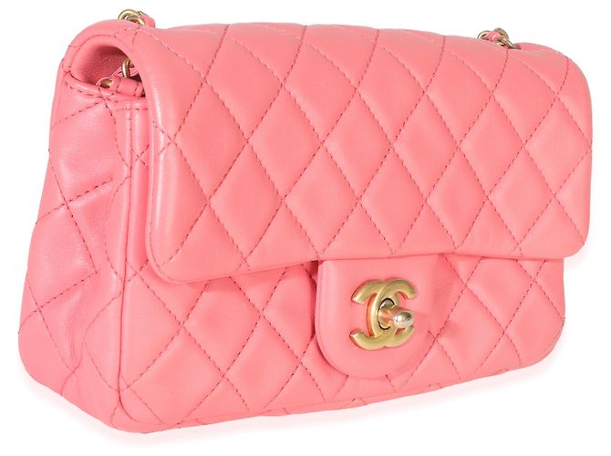 Timeless Bolsa retangular mini de couro de cordeiro matelassado rosa Chanel com pérolas Crush - vista 4