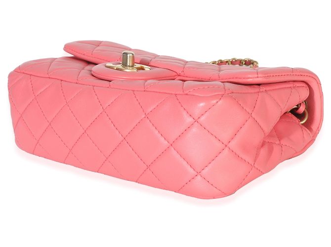 Timeless Bolsa retangular mini de couro de cordeiro matelassado rosa Chanel com pérolas Crush - vista 6
