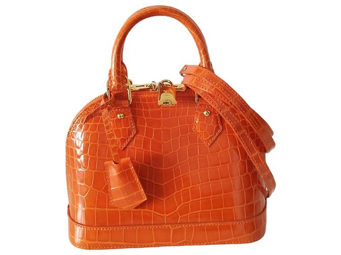 Borsa Louis Vuitton Alma BB in Coccodrillo Arancione - vista 11