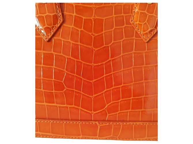 Borsa Louis Vuitton Alma BB in Coccodrillo Arancione - vista 13