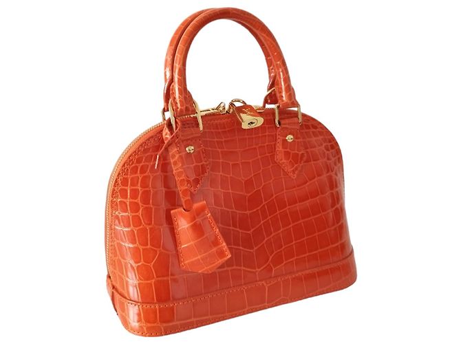 Borsa Louis Vuitton Alma BB in Coccodrillo Arancione - vista 2