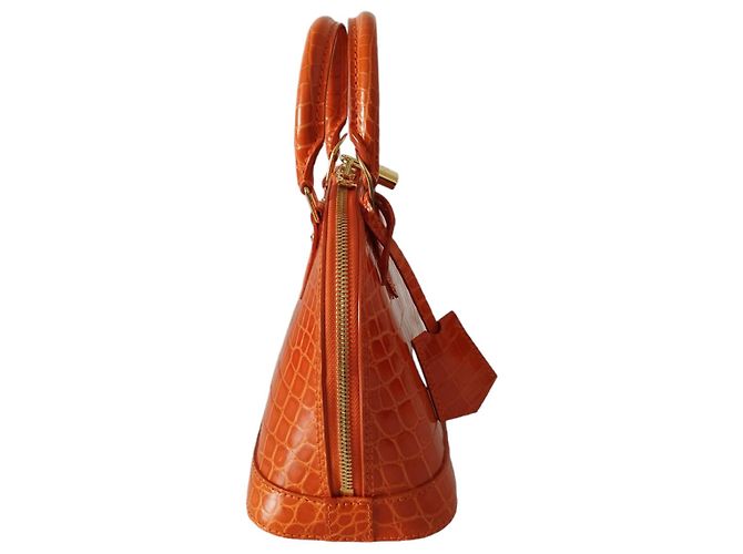 Borsa Louis Vuitton Alma BB in Coccodrillo Arancione - vista 3