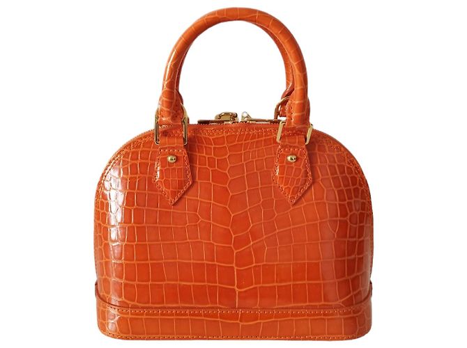 Borsa Louis Vuitton Alma BB in Coccodrillo Arancione - vista 5