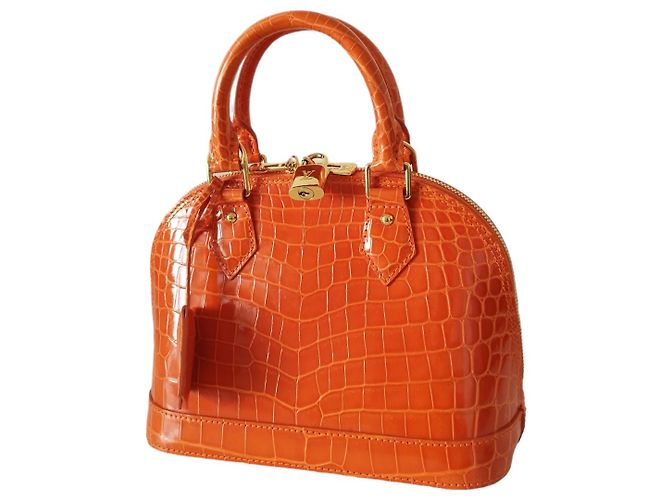 Borsa Louis Vuitton Alma BB in Coccodrillo Arancione - vista 6