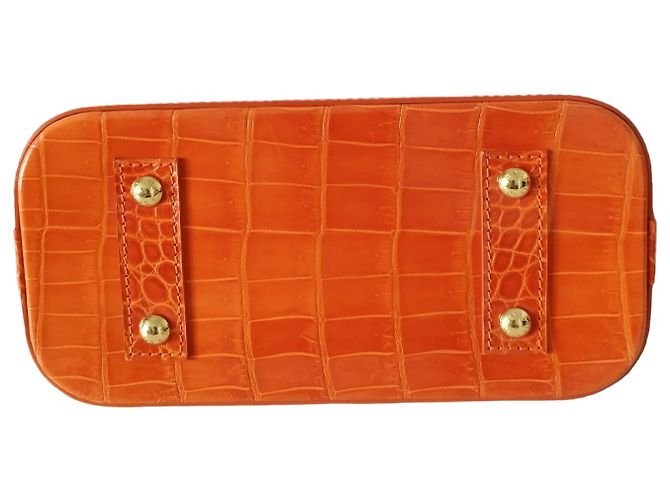 Borsa Louis Vuitton Alma BB in Coccodrillo Arancione - vista 8