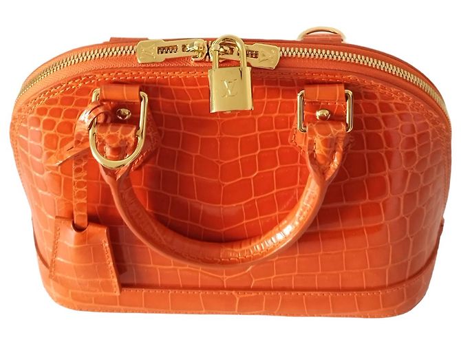 Borsa Louis Vuitton Alma BB in Coccodrillo Arancione - vista 9