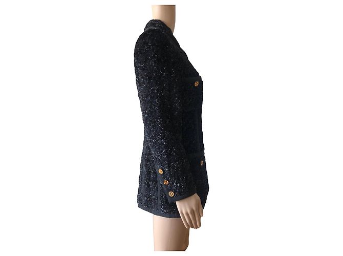 Chaqueta Chanel de lurex negro con botones de logo CC - vista 3