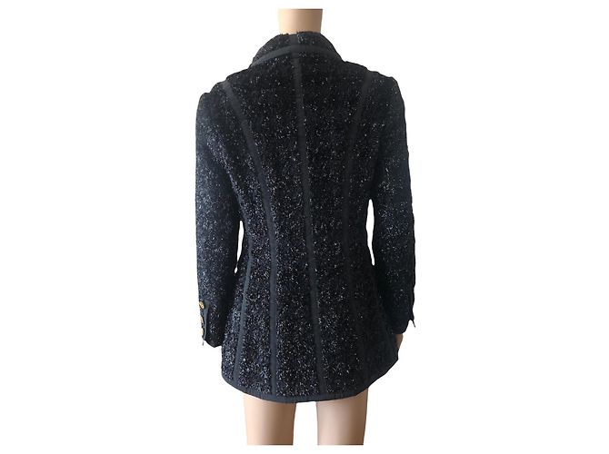 Chaqueta Chanel de lurex negro con botones de logo CC - vista 4