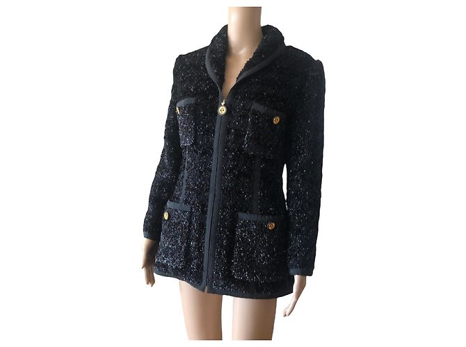 Chaqueta Chanel de lurex negro con botones de logo CC - vista 6