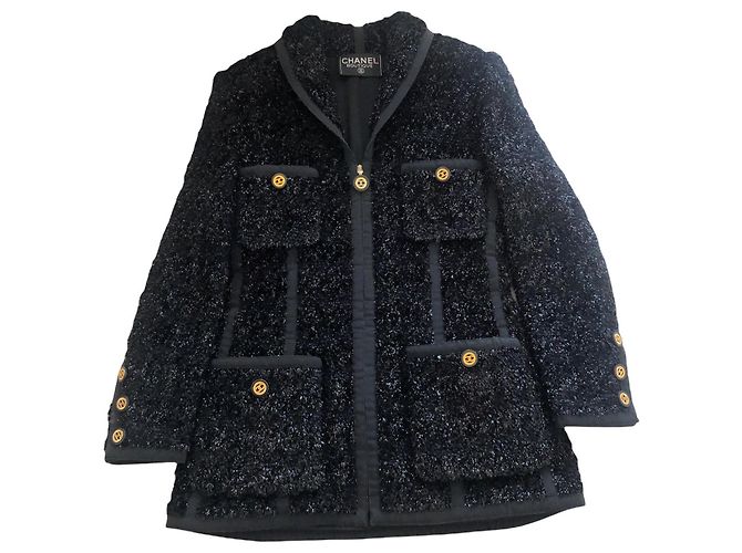 Chaqueta Chanel de lurex negro con botones de logo CC - vista 8