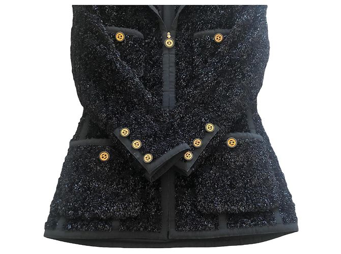 Chaqueta Chanel de lurex negro con botones de logo CC - vista 9
