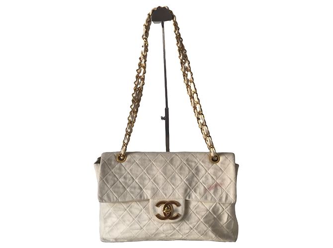 Borsa Chanel Timeless Maxi Jumbo in Tela Ecru Trapuntata Bianco - vista 10