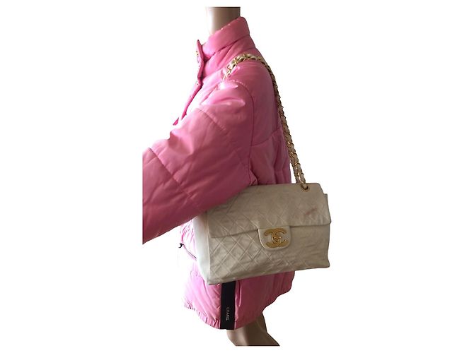 Borsa Chanel Timeless Maxi Jumbo in Tela Ecru Trapuntata Bianco - vista 18