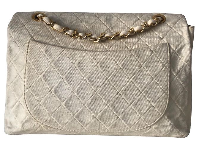 Borsa Chanel Timeless Maxi Jumbo in Tela Ecru Trapuntata Bianco - vista 4