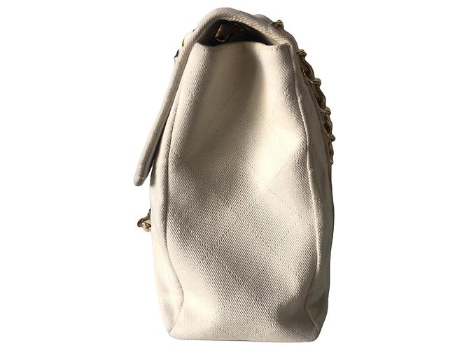 Borsa Chanel Timeless Maxi Jumbo in Tela Ecru Trapuntata Bianco - vista 5