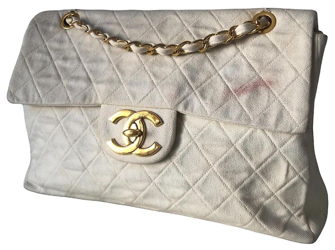 Borsa Chanel Timeless Maxi Jumbo in Tela Ecru Trapuntata Bianco - vista 6