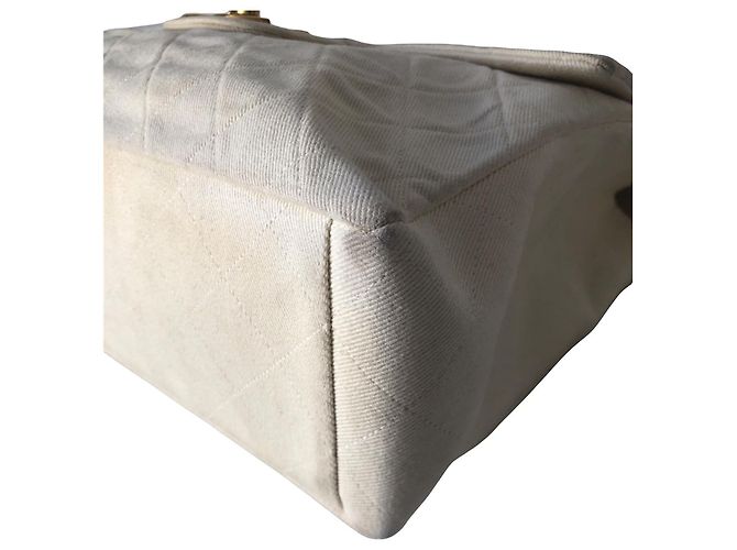 Borsa Chanel Timeless Maxi Jumbo in Tela Ecru Trapuntata Bianco - vista 9