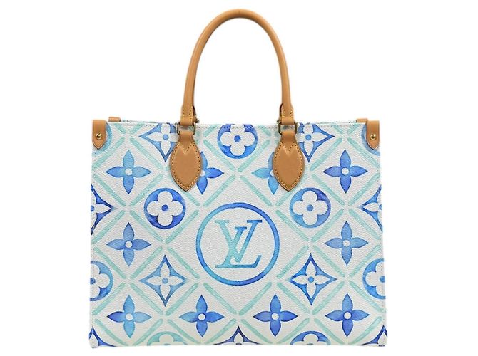 Borsa a Spalla Louis Vuitton On the Go MM Bianco Blu - vista 3