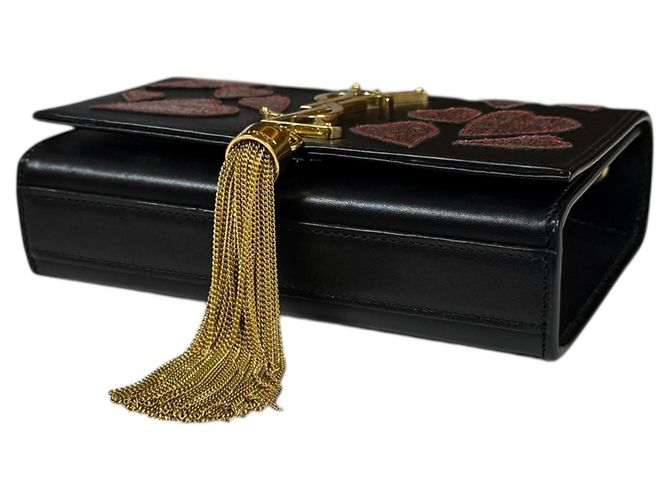 Borsa a Spalla in Pelle Saint Laurent Nero Rosso - vista 5