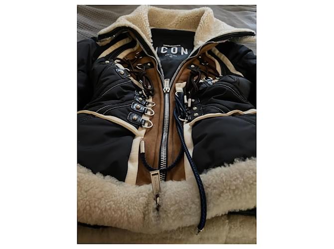 DSQUARED2 ICON Lederjacke mit Fell Braun Schwarz Beige Kamel - Ansicht 2
