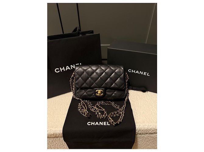 Timeless Chanel Mini Flap Bag in vitello grana nero con finiture oro - vista 10