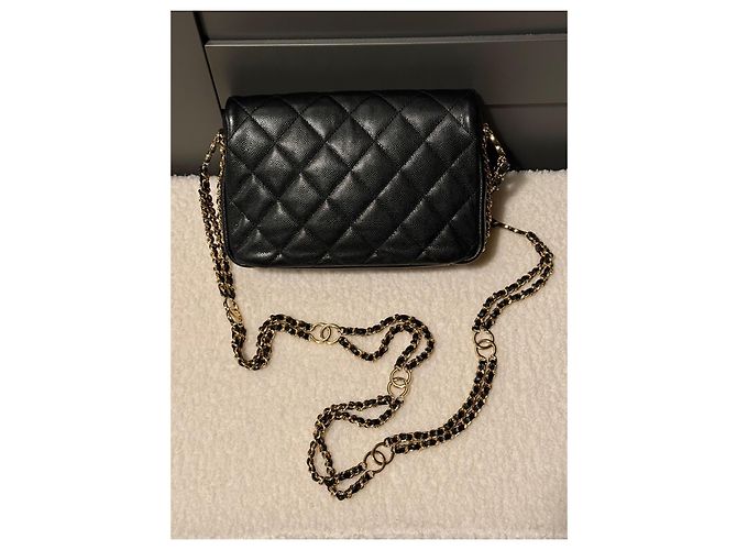 Timeless Chanel Mini Flap Bag in vitello grana nero con finiture oro - vista 2