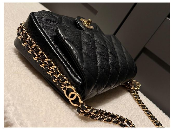 Timeless Chanel Mini Flap Bag in vitello grana nero con finiture oro - vista 5