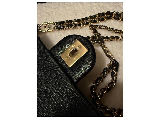 Timeless Chanel Mini Flap Bag in vitello grana nero con finiture oro - vista 7