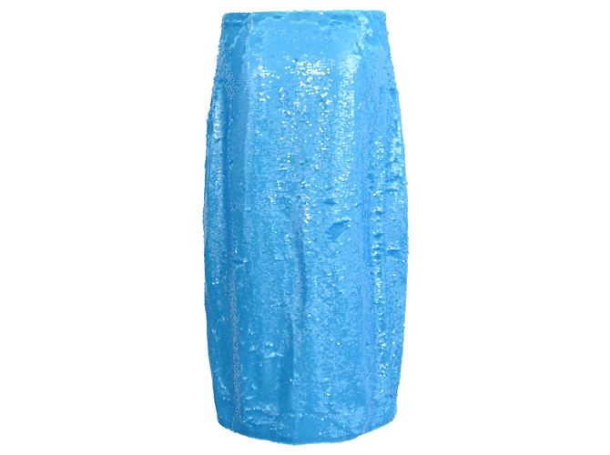 Ganni Midirock aus blauer Polyester mit Pailletten und Schlitz - Ansicht 3