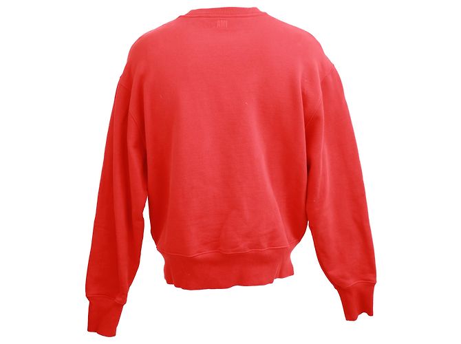 AMI PARIS Logo-Appliquéd Jersey Sweatshirt in Red Cotton - view 3