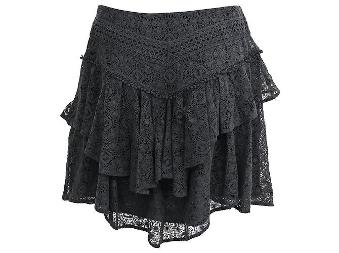 Falda mini de encaje en capas Iro Tale en algodón negro - vista 3