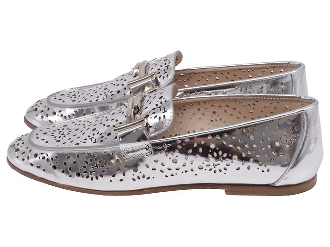 Mocassini perforati Tod's in pelle metallica Argento Metallico - vista 3