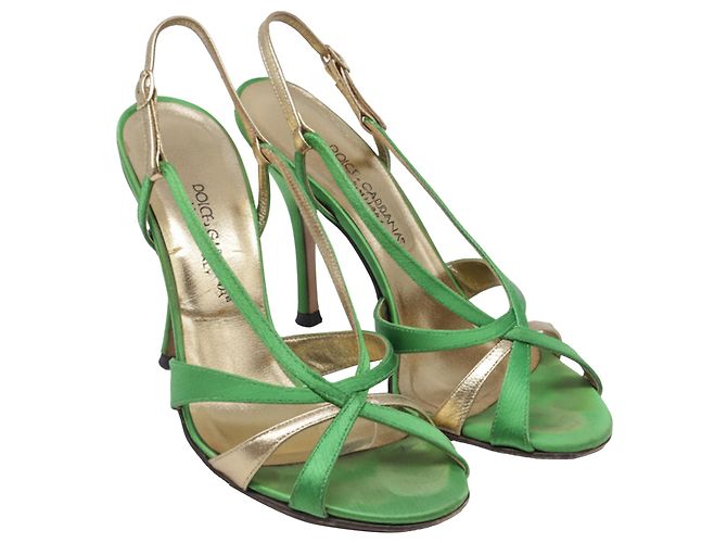 Sandali con cinturini Dolce & Gabbana in raso verde - vista 3