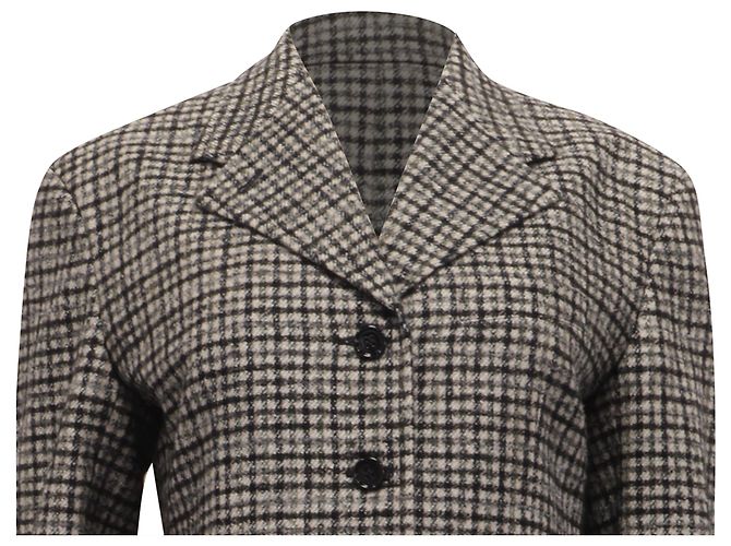Chloé Plaid Single-Breasted Blazer with Pockets in Grey Wool - view 2