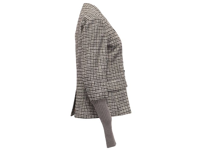 Chloé Plaid Single-Breasted Blazer with Pockets in Grey Wool - view 3