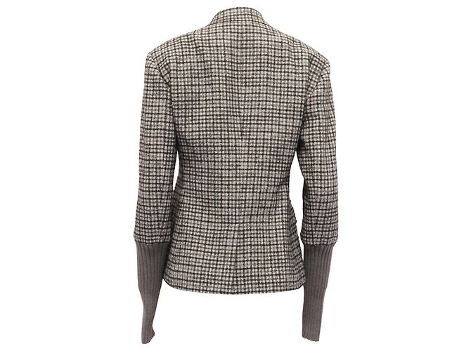 Chloé Plaid Single-Breasted Blazer with Pockets in Grey Wool - view 4