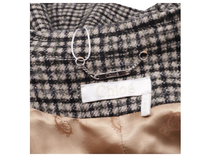Chloé Plaid Single-Breasted Blazer with Pockets in Grey Wool - view 5