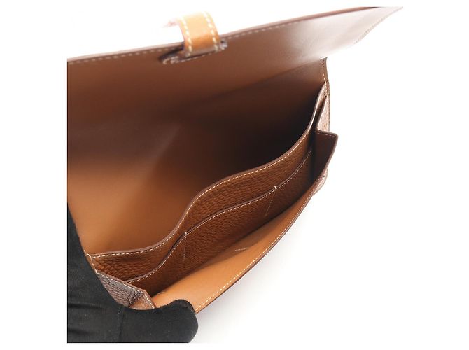 Cartera larga de cuero Dogon GM de Hermès Castaño - vista 7