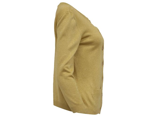 Moschino Couture Knopf-Cardigan aus metallischem goldfarbenem Acetat - Ansicht 2
