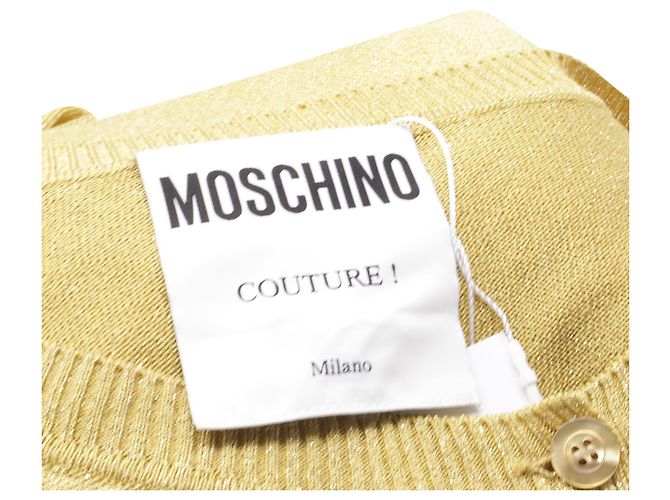 Moschino Couture Knopf-Cardigan aus metallischem goldfarbenem Acetat - Ansicht 4