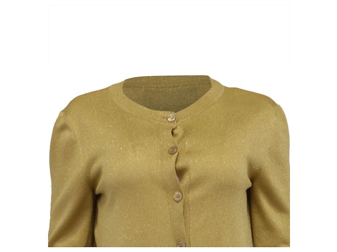 Moschino Couture Knopf-Cardigan aus metallischem goldfarbenem Acetat - Ansicht 7