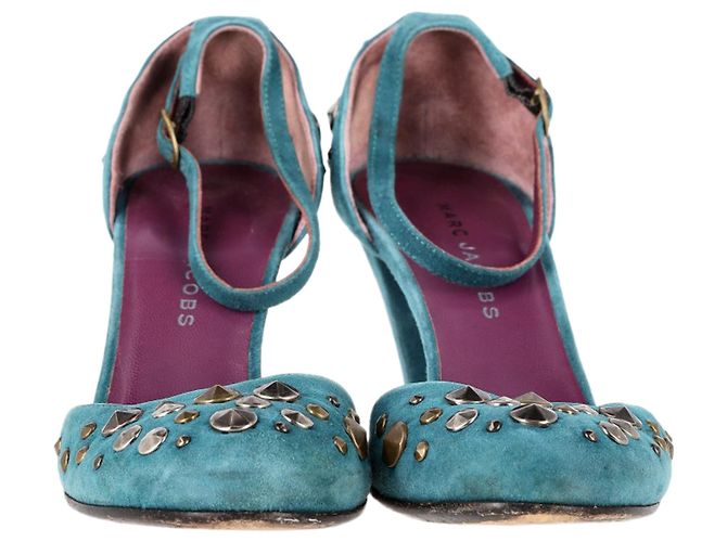 Marc Jacobs Studded Ankle Strap Pumps in Turquoise Suede - view 2