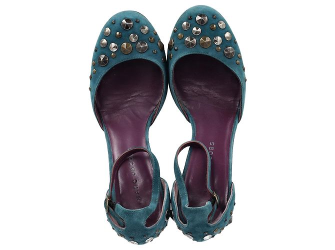 Marc Jacobs Studded Ankle Strap Pumps in Turquoise Suede - view 3