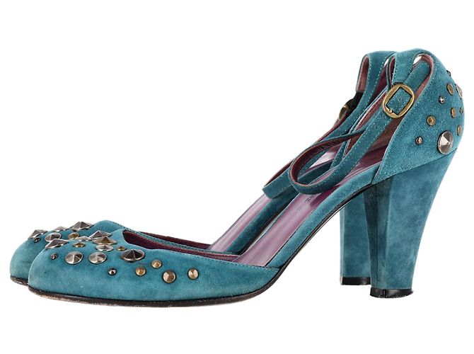 Marc Jacobs Studded Ankle Strap Pumps in Turquoise Suede - view 4