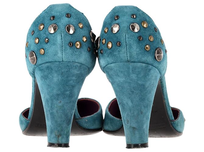 Marc Jacobs Studded Ankle Strap Pumps in Turquoise Suede - view 5